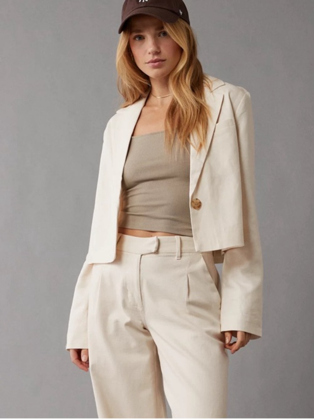 AE American Eagle Linen-Blend Cropped Blazer size L
